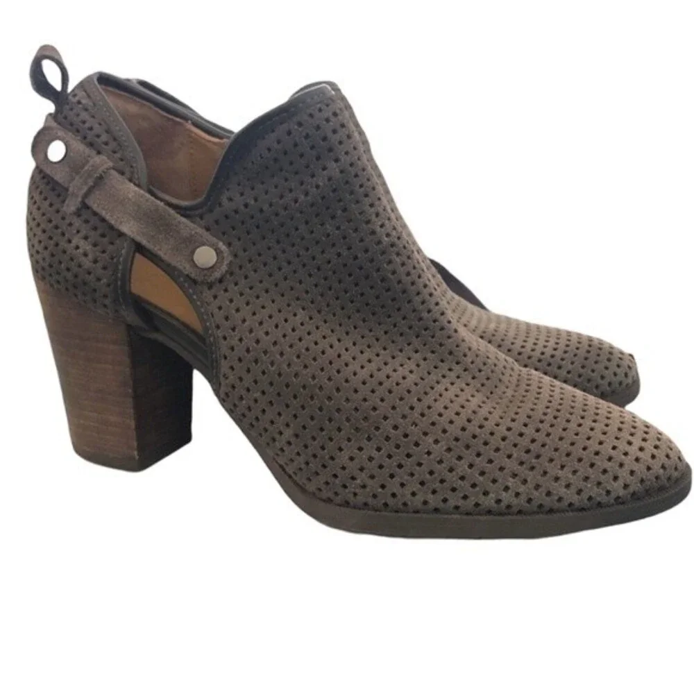 Franco Sarto Dale Ankle Boots Women’s 10M Dark Gray Suede Stacked Heel Zip